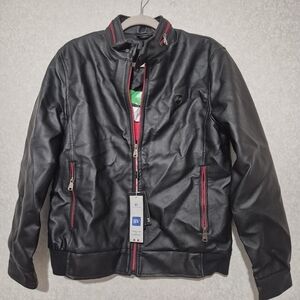 NWT BV CLOTHING Black ITALIAN Leather Jacket with Red Accents..SIZE:S